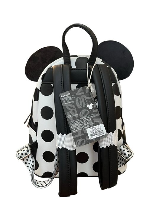 Loungefly Disney Minnie Mouse Black White Polka Dot Pearl Mini Backpack Fur NWT main image 3